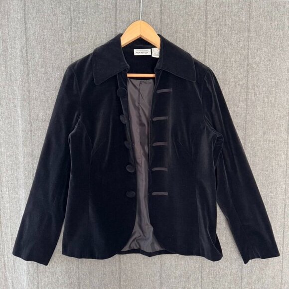 Vintage Newport News Jeanology Black Velvet Corset Front Closure Military Blazer - Picture 3 of 12